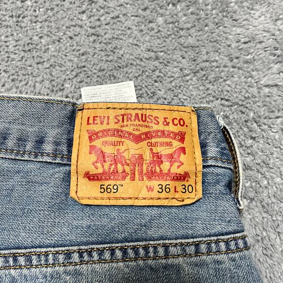 Levis 569 Denim Jeans Men 36 x30 Loose Straight Blue Denim Pants ** - Picture 6 of 12